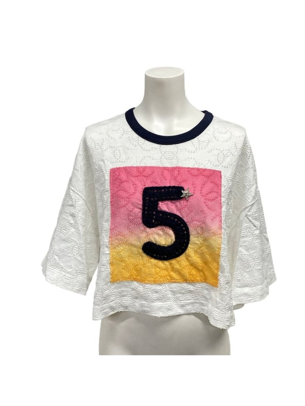 Chanel Short Sleeve Top /40 White Pink Dark Navy Cotton 38